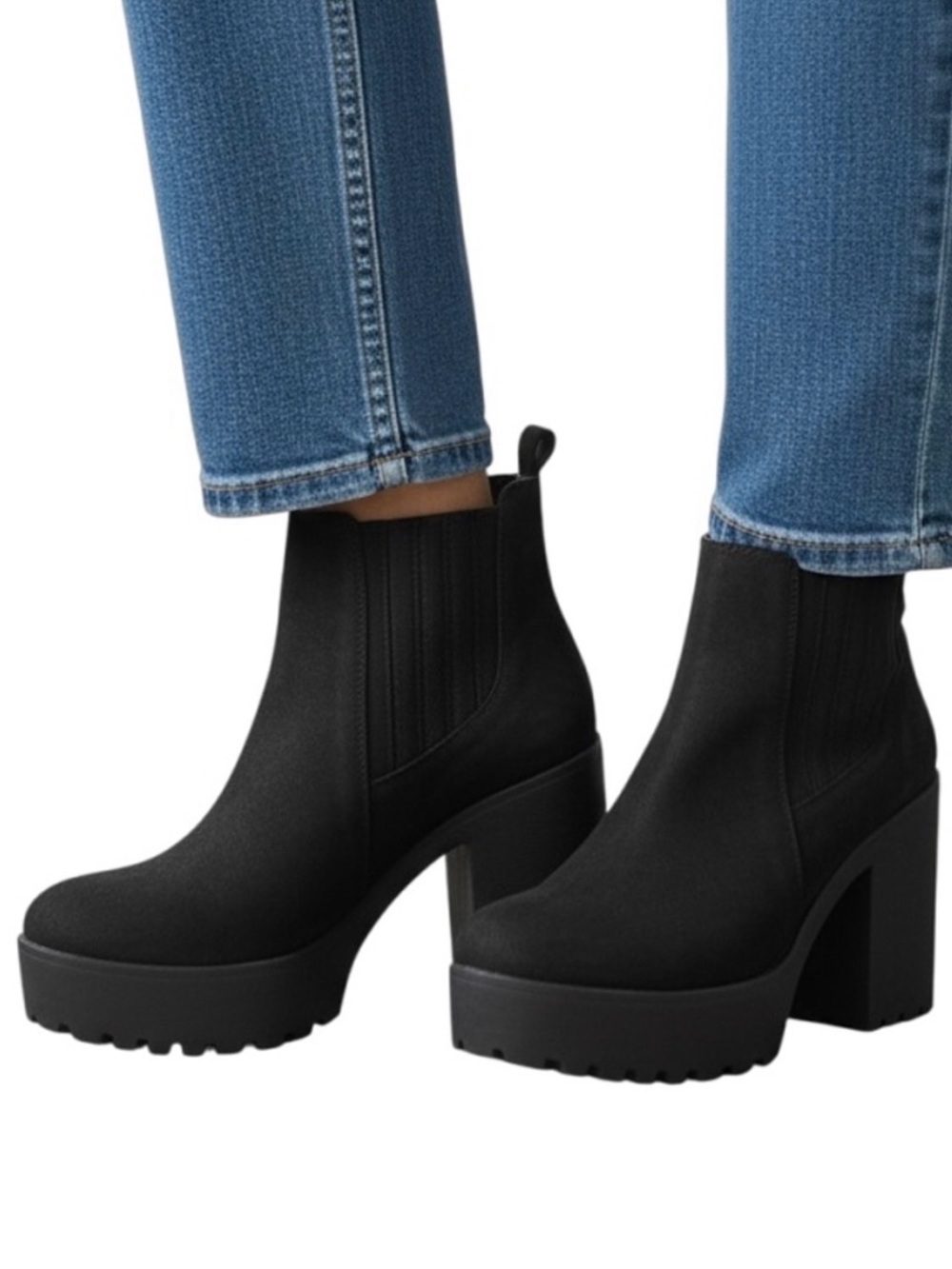 BETTS Conrad Black Chunky Faux Suede Boots Size 7